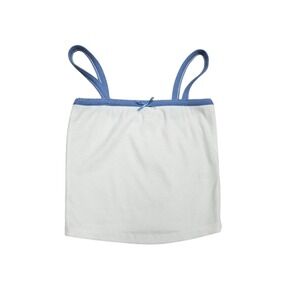 Heart Hips‎ White Ribbed Cropped Tank Top Blue Trim Bow Cami Cropped Womens S